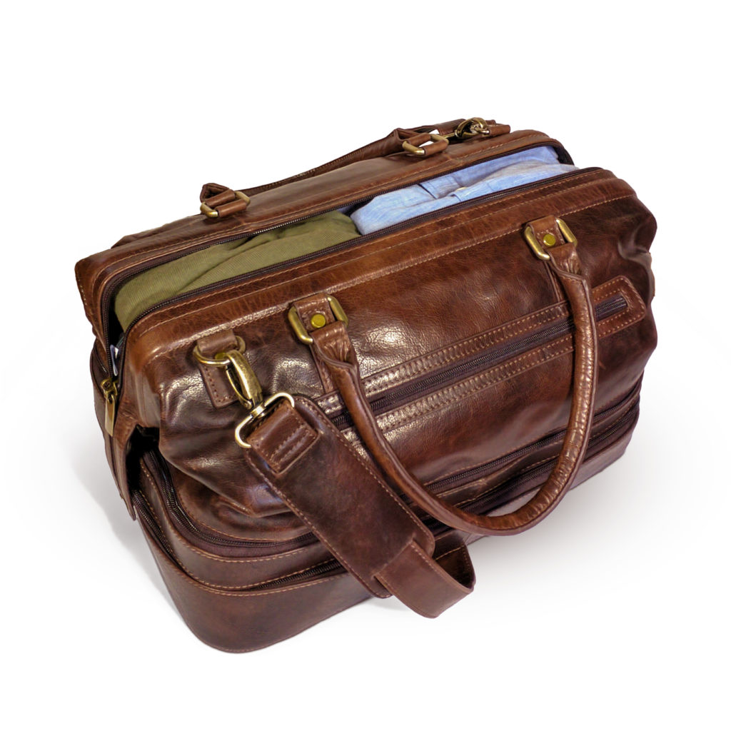 Leather Duffle Adventure Bag with Shoe Compartment